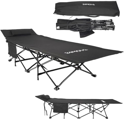 24MOVE® Feldbett Campingbett bis 150 kg In-und Outdoor Camping faltbar, 190 x 67 x 34cm, tragbar mit Tasche, für Garten oder Reisen, schwarz