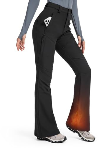 Moosehill Damen Skihose Thermohose Gefüttert Softshell Bootcut Schwarz 34 79cm