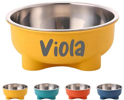 Personalised Dog Bowl with Text, Stainless Steel Cat Food Bowl, Suitable for Cats, Puppies and Small Dogs (Yellow)