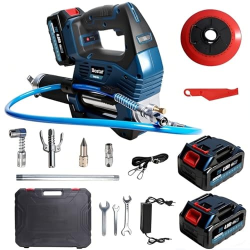 Bostar Ingrassatore a Batteria 12000PSI Pistola Grasso ad Alte Prestazioni 3 velocità con 2 * 4.0Ah Batterie 4 Adattatore 1m Tubo Lungo Luce LED per Agricoltori Camionisti Macchinari Pesanti