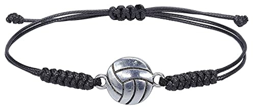 Kinderuhr Lederarmband Volleyball-Charm, Legierungsarmband, Junge, Mädchen, Teenager, Geschenk, handgewebt, olivgrün, Volleyball-Sportarmband, Teamplayer, beliebt Steinperlen Für (Black, One Size)