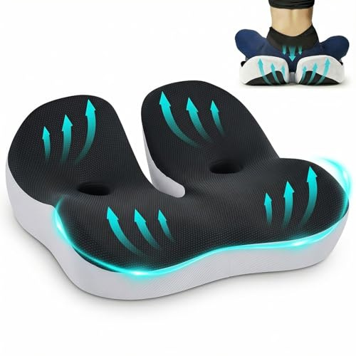 OFFASST Orthopädisches Sitzkissen für Bürostuhl und Auto - Ergonomisches Steißbeinkissen mit Memory Foam zur Entlastung von Steißbein und Ischias, Sitzerhöhung für Erwachsene (Schwarz)