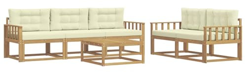 vidaXL Outdoor-Sofagarnitur mit Kissen 6 pcs Weiß und Creme, Hochmodernes Gartenmöbel Set, Sofakollektion für draußen, Lounge für Garten, Poolbereich Sitzgruppe