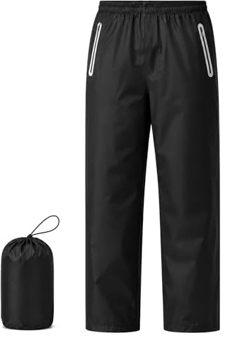 SCCGKP Unisex Waterproof Trousers Mens Lightweight Breathable Rain Overtrousers Womens Outdoor Windproof Hiking Walking Pants with Zip Pockets for Fishing Cycling (S, Black)