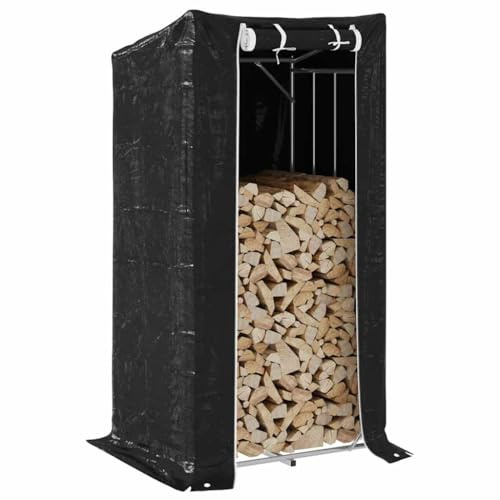 Ordellia Scaffale per legna da ardere con parapioggia in acciaio zincato, 150 x 80 x 200 cm, portata 180 kg, per terrazza, giardino e capanno, conservazione a secco con copertura con cerniera