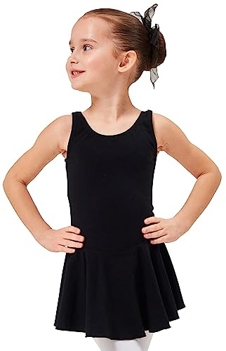tanzmuster ® Ballettkleidung Ballettkleid Mädchen ärmellos - Nora - aus weichem Baumwollstoff mit breiten Trägern in schwarz, Größe 128/134