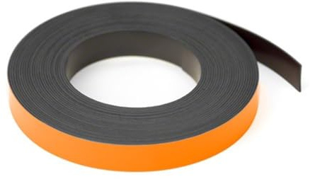 FIRST4MAGNETS MagFlex® Lite Flexible Matt Orange Magnetic Gridding Tape for Whiteboards, Noticeboards or Filing Cabinets - 12.7mm Wide - 5m Length