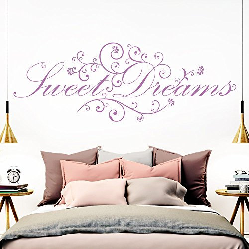 Grandora Wandtattoo Spruch Sweet Dreams I Flieder (BxH) 160 x 58 cm I Schlafzimmer süße Träume selbstklebend Sticker Aufkleber Wandaufkleber Wandsticker W718
