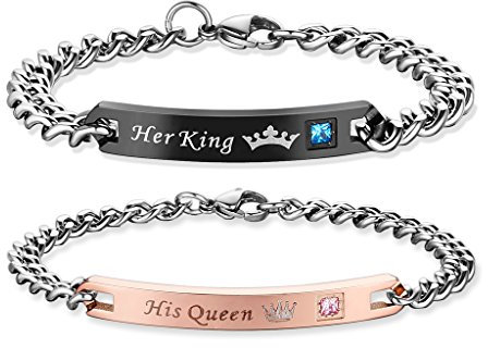 COAI Geschenkideen His Queen und Her King Schrift EIN Paar Partner Ambänder aus Edelstahl