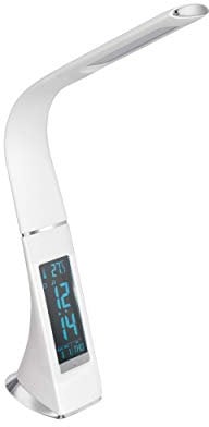 EGLO LED Tischlampe Cognoli, Tischleuchte mit Touch, neutralweiß, dimmbar, Info-Display, Wecker, Schreibtischlampe aus Kunststoff, Bürolampe in Weiß