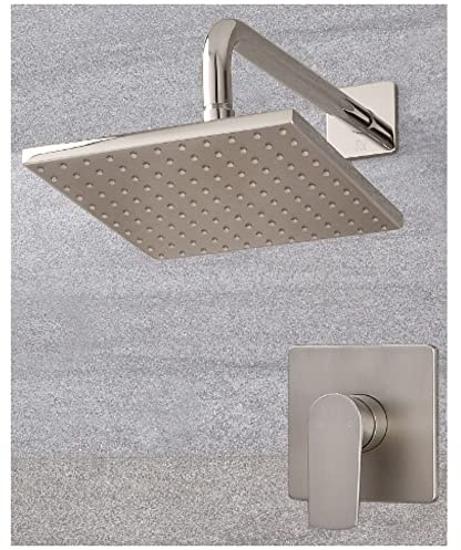 MILANO Manual Mixer Valve 300mm Square Shower Head Wall Mounted Arm Nickel | Brass Construction. Easy Clean Silicone Nozzles. Manual Control. Contemporary Style. Suitable For All Plumbing Systems.