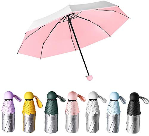 HUAMu Compact Travel Umbrella UV Protection Sunshade,Silver titanium，Lightweight Mini Umbrella Folding Travel Umbrella Windproof UV Protection, Sturdy Fast Drying, Women Girls,light blue