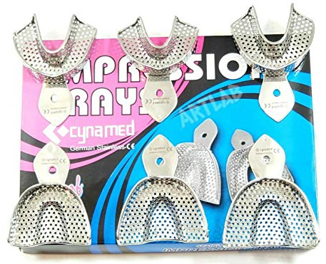 Premium German Dental Autoclavable Metal Impression Trays Stainless Steel Upper Lower Dental Perforated Impression Trays Set of 6 Cyanemed