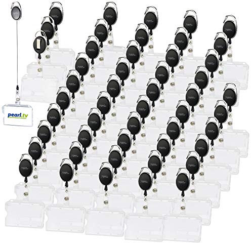 General Office Ausweishalter: 50er-Set Ausweishüllen aus Hartplastik, 60-cm-Jojo-Befestigungs-Clip (Mitarbeiterausweis Hülle, Ausweis-Hülle, Schlüsselband)