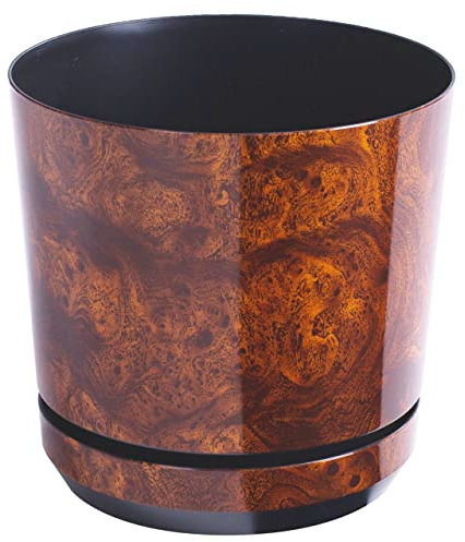 KORAD Vaso da fiori con sottobicchiere integrato - Decoro 044 - legno, diametro 12 cm - Vaso per piante in plastica di alta qualità - Pentola di piante decorativo con fori di drenaggio