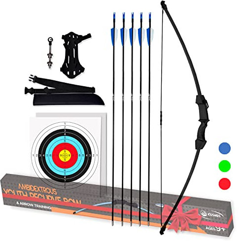 KESHES Archery Recurve Bow and Arrow Youthbow Set - Beginner Bows for Outdoor Hunting – Bow and Arrows Set with Equipment for Teens and Kids (Black)