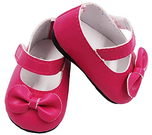 Aeromdale Puppenschuhe, PU-Schuhe mit Schleife, für 45,7 cm große amerikanische Puppenmädchen, Puppen, 46 cm, Puppenzubehör, Spielzeug – Rosenrot – 1 Paar