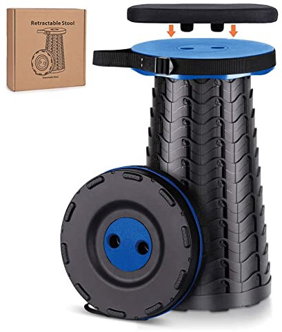 Hesanzol Tragbarer Klapphocker mit Sitzkissen, Zweiten Generation Mini Teleskophocker Leichte Campinghocker für Outdoor Camping Angeln BBQ Drinnen Küche, Belastung 180 kg (Blue)