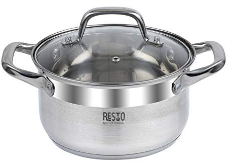 RESTO Edelstahltopf 20cm - kleiner Kochtopf 2,5l - Universaltopf aus Edelstahl – der Topf für alle Herdarten auch Induktion – beschichteter Topf mit hitzebeständigem Glasdeckel, Messskala