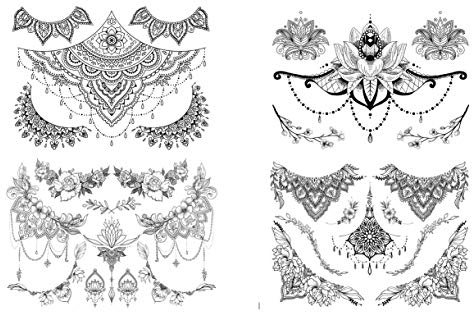 4 Bögen Brust Tattoo Underboob Blumen Lotusblumen