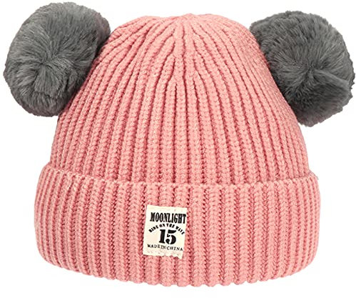 XYIYI - Berretto lavorato a maglia, invernale, caldo, spesso, con pompon, per bambini da 6 a 24 mesi, Rosa, 6-24 mesi