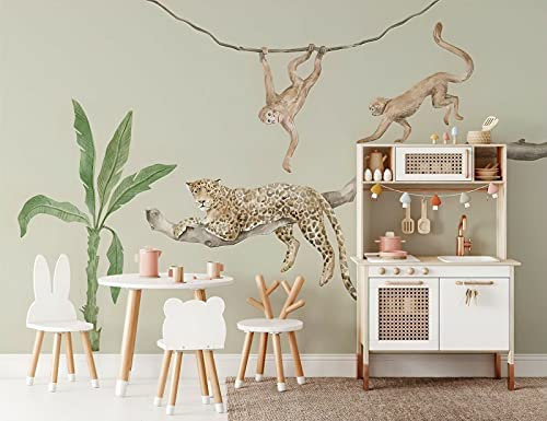 Wandtattoo-Set mit Leoparden-Oasis-Motiv, abnehmbar, für Kinderzimmer, Kinderzimmer