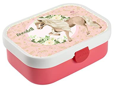 wolga-kreativ Personalisierte Kinder Mepal Campus Kinder Brotdose Pferd für Mädchen Lunchbox mit Fächern und Unterteilung als Geschenk zur Einschulung, Schule, Kindergarten