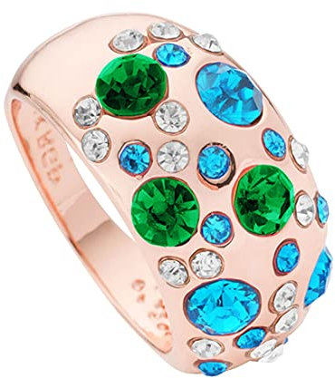 Taffstyle Damen Designer Ring mit 34 farbigen Kristallen Damenring Breit Rosegold Türkis Größe 52 (16.6)