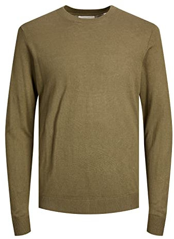 JACK & JONES Men's JPRIGOR Linen Knit Crew Neck Strickpullover, Capers/Detail:Melange, M