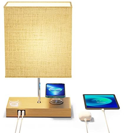 Nachttischlampe mit Ladefunktion, 10W Wireless Charger LED Nachttischlampe Tischlampe Touch Dimmbar mit 2 USB Aufladen, 3 Helligkeitsstufen einstellbar für Schlafzimmer, Wohnzimmer, Kaffeetisch, Büro