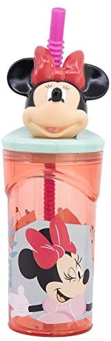 Stor Vaso Infantil Reutilizable con Pajita y Tapa con figurita 3D y Capacidad de 360 ml de Minnie Mouse