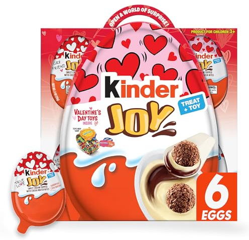Kinder Joy Valentinstag-Ei mit Schokoladen-Oblaten und Überraschungsspielzeug im Inneren, 6 Stück, 20 g