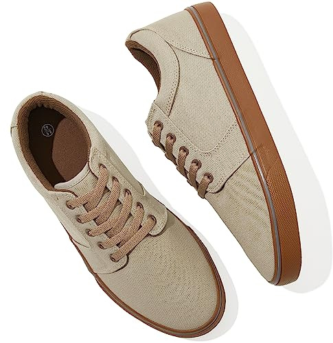 BENPAO Mens White Casual Shoes All Black Fashion Sneakers for Men Low Top Lace Up Canvas Shoes(Mocha Brown,us09.5)