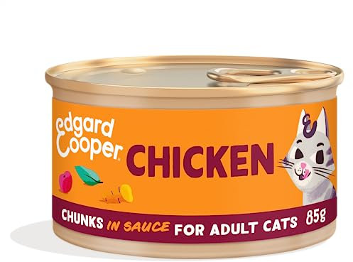 Edgard & Cooper Katzenfutter Nass Getreidefrei Katze Adult Erwachsene Sterilisierte oder Aktive Nassfutter Natürliche Stückchen in Soße 85g x 18 Huhn, Schmackhafte und Ausgewogene