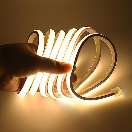 KISUFU 220V Flessibile Striscia LED COB con interruttore,IP65 impermeabile,Alta luminosità 288 LED/m,Luminoso Nastri LED per armadio cucina casa fai da te camera da letto (15m, Bianco caldo)