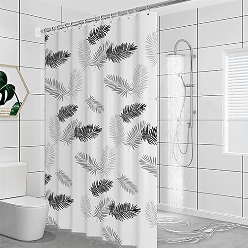 Rideau de Douche 210x160cm Noir Feuilles Extra Long - Imperméable en Polyester Avec Crochets Pour Salle de Bain, Maison, Hôtel - Lavable en Machine