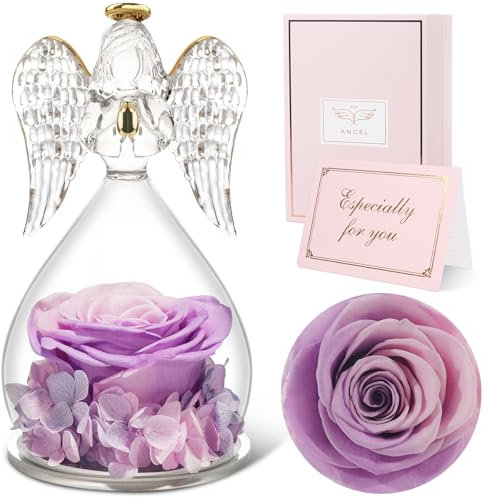 Sunia Rose Eternelle Cadeau Femme, Fleur Eternelle avec Ange Figurine, Cadeau Anniversaire Femme, Ange Rose Eternelle pour Maman, Cadeaux Mamie Original, Cadeaux Noel, Saint Valentin, Fete des Meres