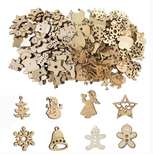 Weihnachten Holzanhänger, 190 Stücke Mini Holzdeko Weihnachtsdeko, Schneeflockenherz Lebkuchen Weihnachten Holz Basteln DIY Basteln Tischdeko