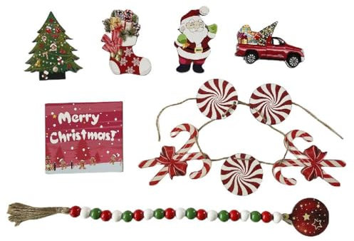 Juego de decoraciones de bandeja en capas de dulces de Navidad, decoración creativa de madera, decoración escalonada, regalo de Año Nuevo, decoración de mesa de fiesta de vacaciones