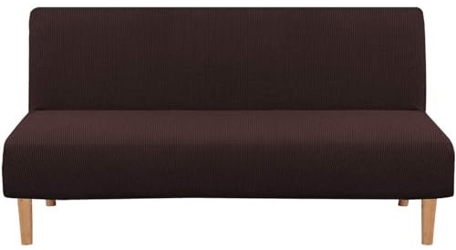 WWYL Sofabezug Ohne Armlehnen, Einfarbig Armlose Sofabettüberzug, Jacquard Sofa Überzug Armloser Sofaüberwurf Stretch Sofahusse Spandex Abdeckung Husse für Sofabett (Braun)