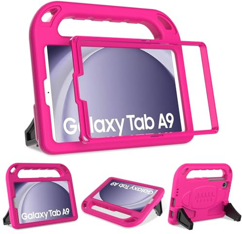 SINSO Kids Case for Samsung Galaxy Tab A9 8.7 inch 2023, Galaxy Tab A7 Lite Built in Screen Protector, Shockproof Handle Stand Kids Case for Samsung Galaxy Tab A9 2023&Tab A7 Lite 2021, Rose