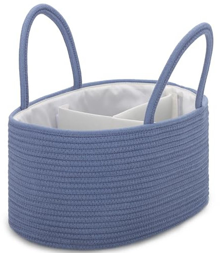 COMSE Large Nappy Caddy Organizer for Girl Boy, Baby Car Diaper Caddy with Handles, Cotton Rope Diaper Basket, Baby Shower Gifts Newborn Essentials Registry Must Have, Folkstone Gray