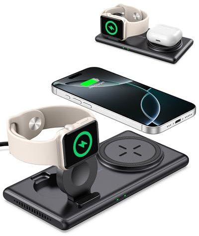 Magnetic Charging Station for iWatch 9/Ultra 2/Ultra/8/7/6/SE/5/4/3, 2 in 1 Portable Charging Station for iPhone 16/15/14/13/12 Series, SwanScout 502M