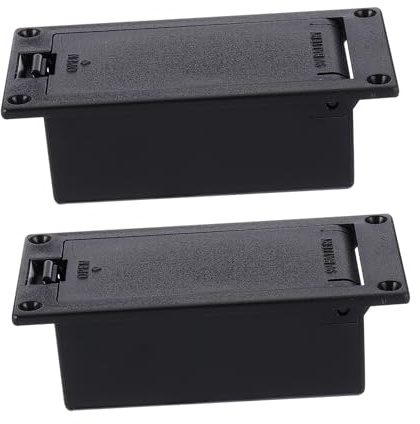 2 Stück Batteriefach für Gitarren Tonabnehmer, 9v, Schwarz | Aktiver Bass, Gitarren Pickup Zubehör, Kunststoff und Metall, Flache Montage, Einfache Installation