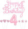 Personalised Happy 4th Birthday Cake Topper with Pink Number 4 Candles, Star Heart Cupcake Toppers Decorations Set for Her Him Girls Birthday Anniversary (Set 8)