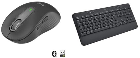 Logitech Signature M650 L for Business, Mouse wireless per mani grandi, Logi Bolt, Bluetooth, SmartWheel - Grigio & Signature K650, Tastiera Poggiapolsi Wireless Full-size con Bluetooth BLE