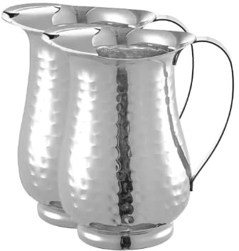 Set di 2 brocche sottili in acciaio inox martellato color argento con protezione per il ghiaccio, brocca d'acqua per ristorante, in metallo