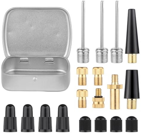 NQEUEPN 19pcs Bicycle Valve Adapter Set for Presta Schrader, Brass Bike Tire Valve Adapter Includes Ball Pump Needles Inflatable Needles Air Pump Needles Caps for Sports Balls Bikes Inflatable Device