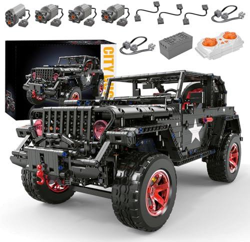 RC Off-Road SUV Wrangler Black Warrior Building Kits, 1/8 Scale Pickup Truck with Lights, 2.4G Remote Control Car Building Blocks, Toys Gift for Technical Enthusiasts Adults & Teens Age 14+(2272PCS)