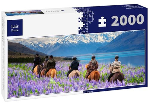 Lais Puzzle Reisende reiten auf Pferden durch EIN Lupinenfeld, Neuseeland 2000 Teile Panorama